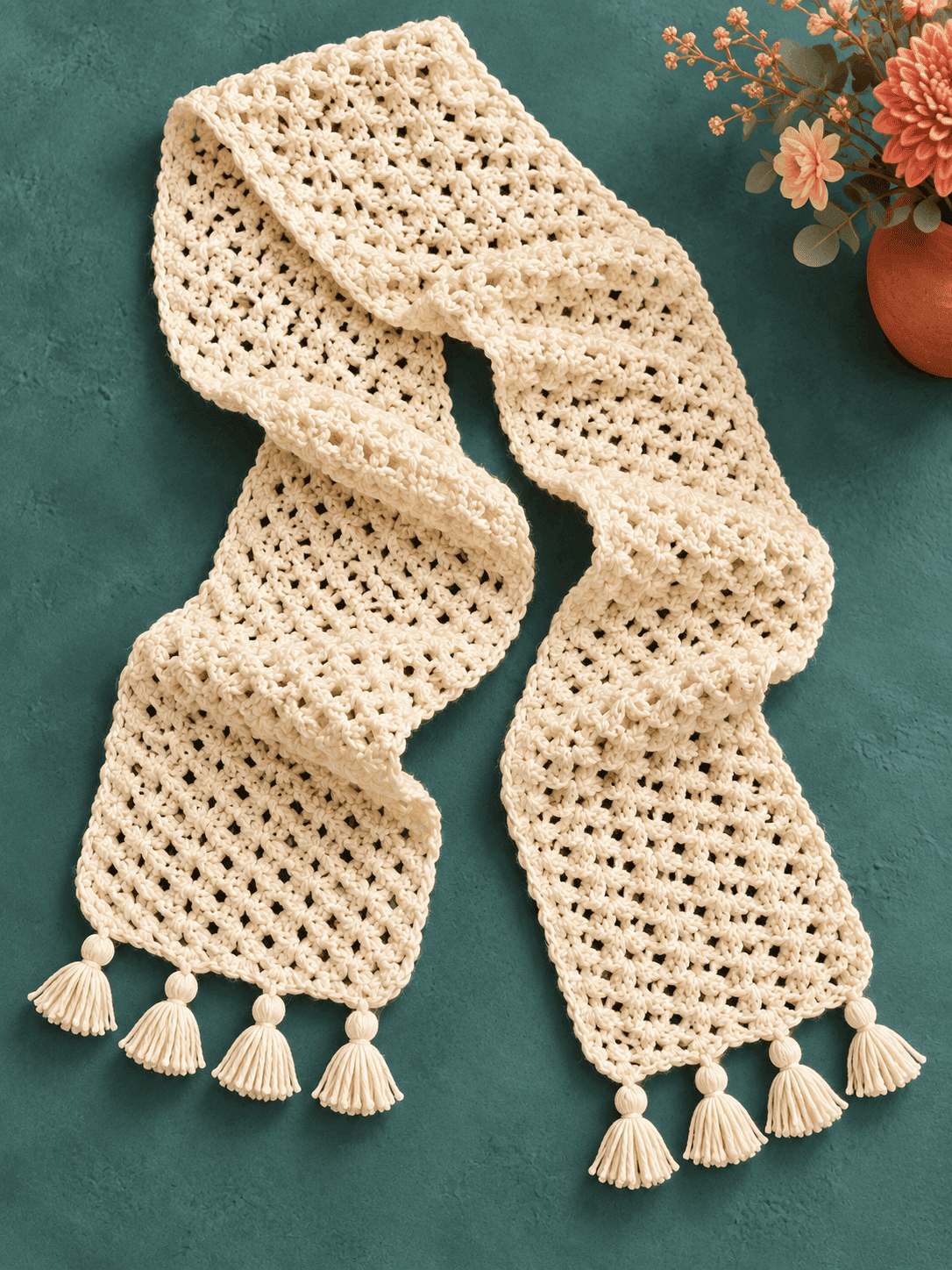 A Cream Scarf With Holes in It, on Purpose