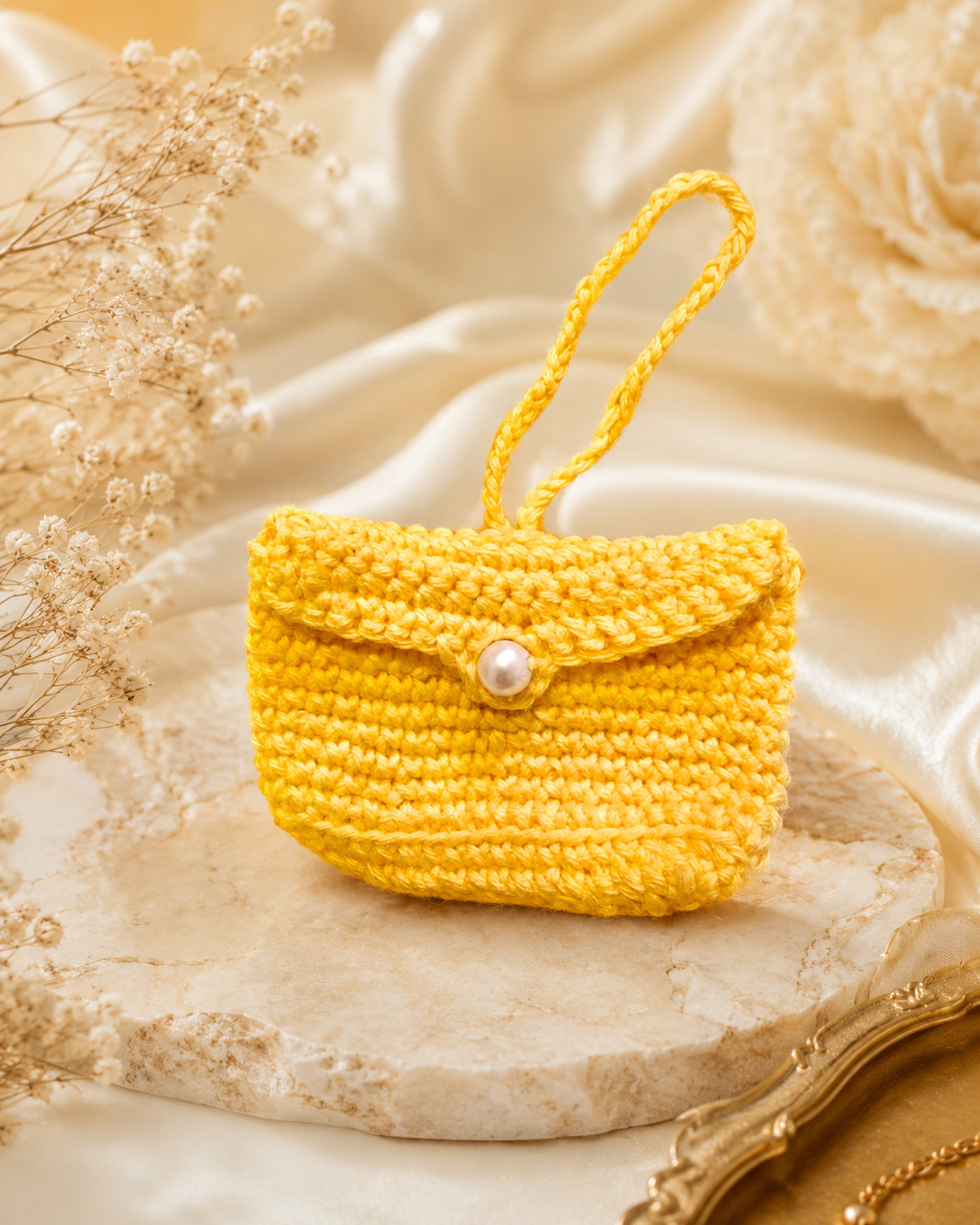 Sunshine yellow crochet pouch