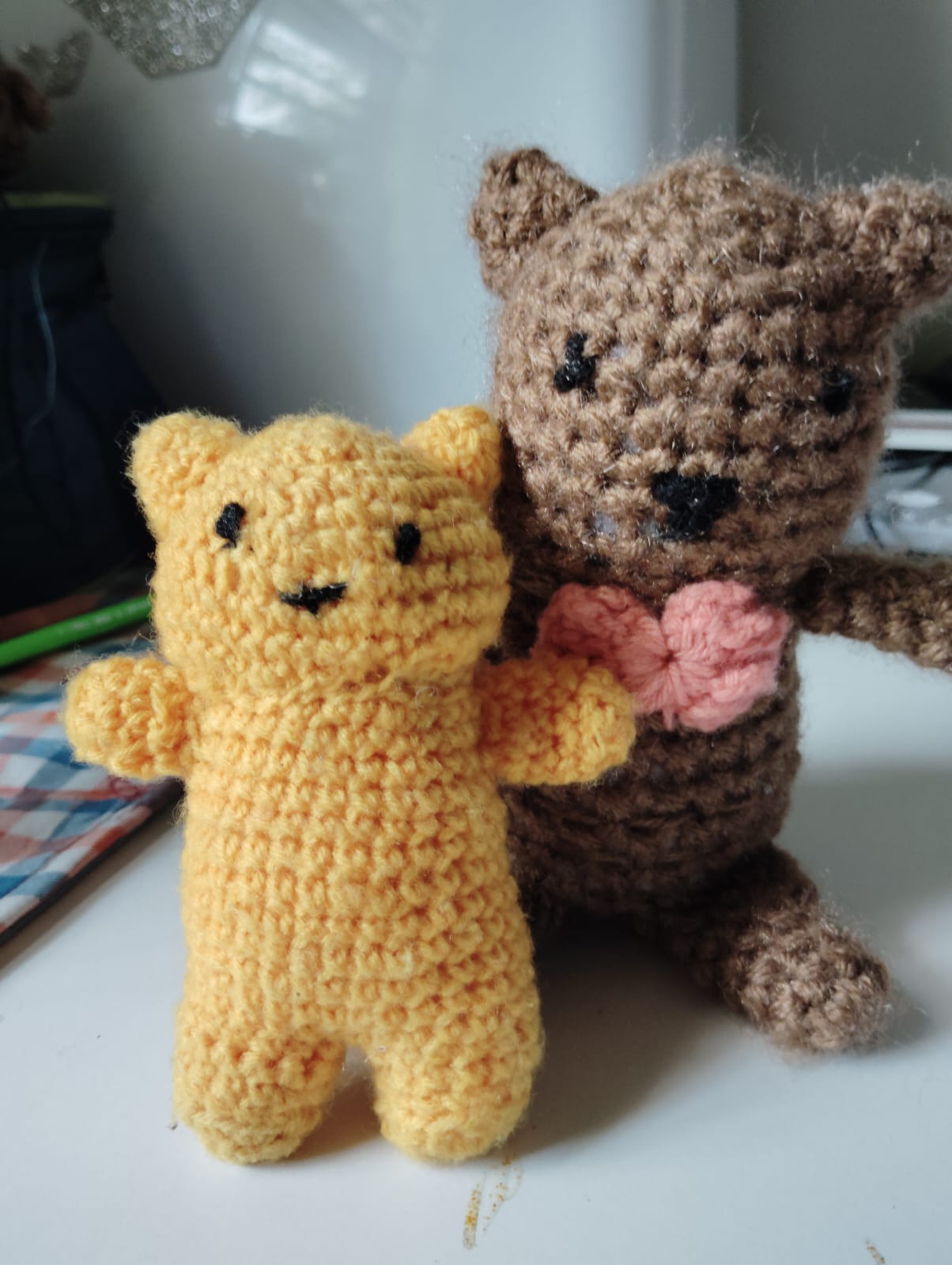 Amigurumi bear duo in yellow and brown