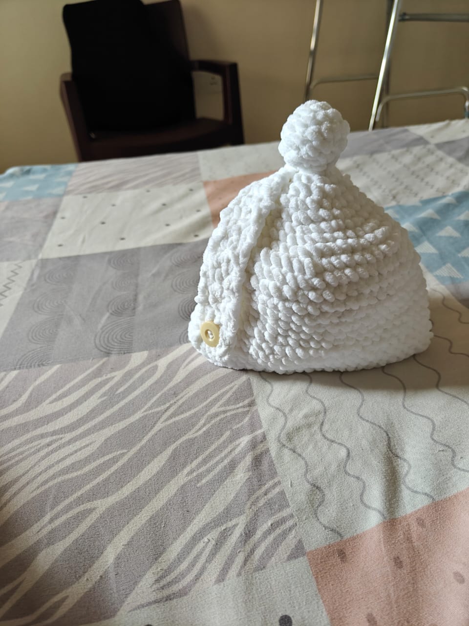 White baby beanie with pompom