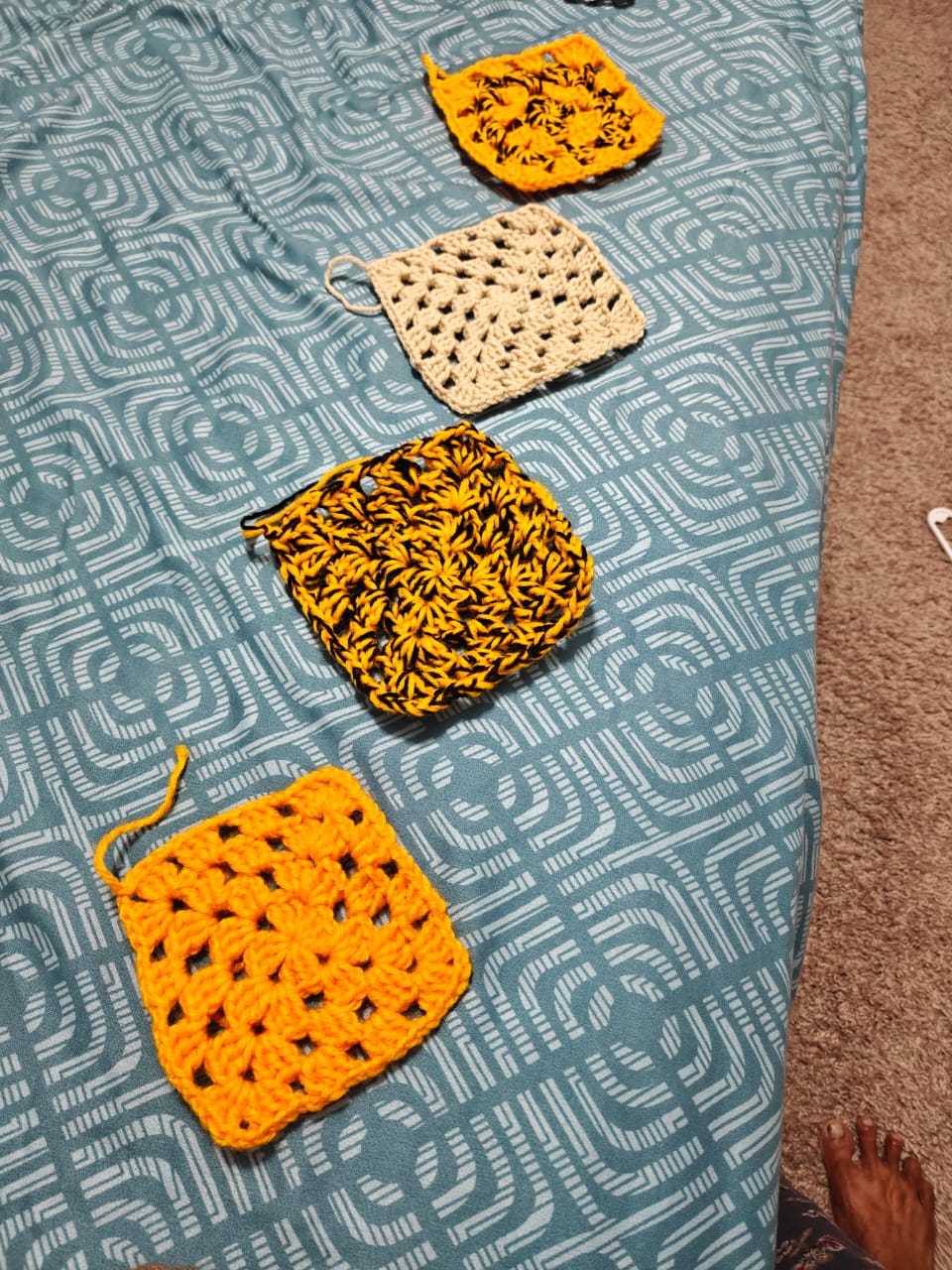 Yellow and black granny squares